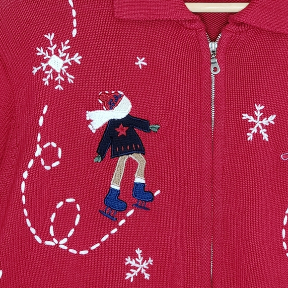 Charter Club Vintage Red Christmas Ice Skater Zip Front Cardigan Sweater 2X - Picture 2 of 10